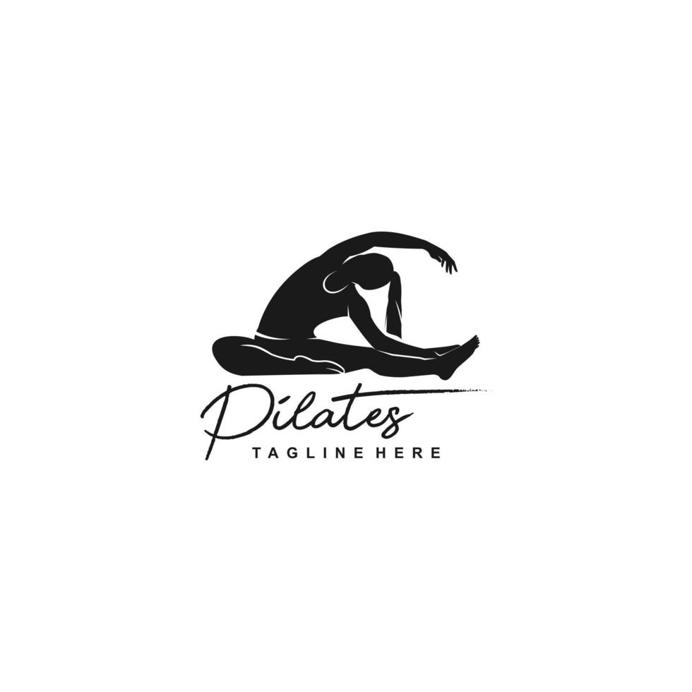 logotyp för pilates med elementet en person. gymnastik eller fitness designmall. vektor illustration