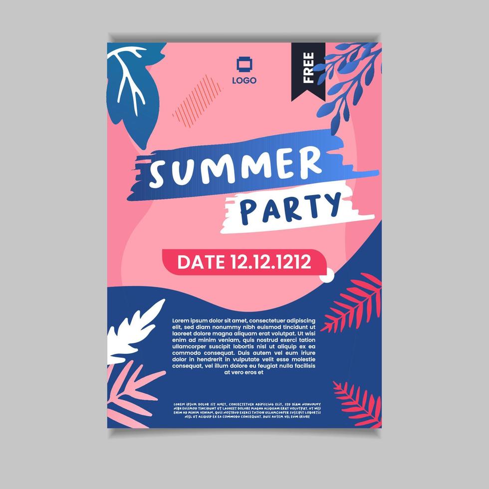 affisch sommarfest flygblad mall bakgrundsfärg rosa och blå vektor