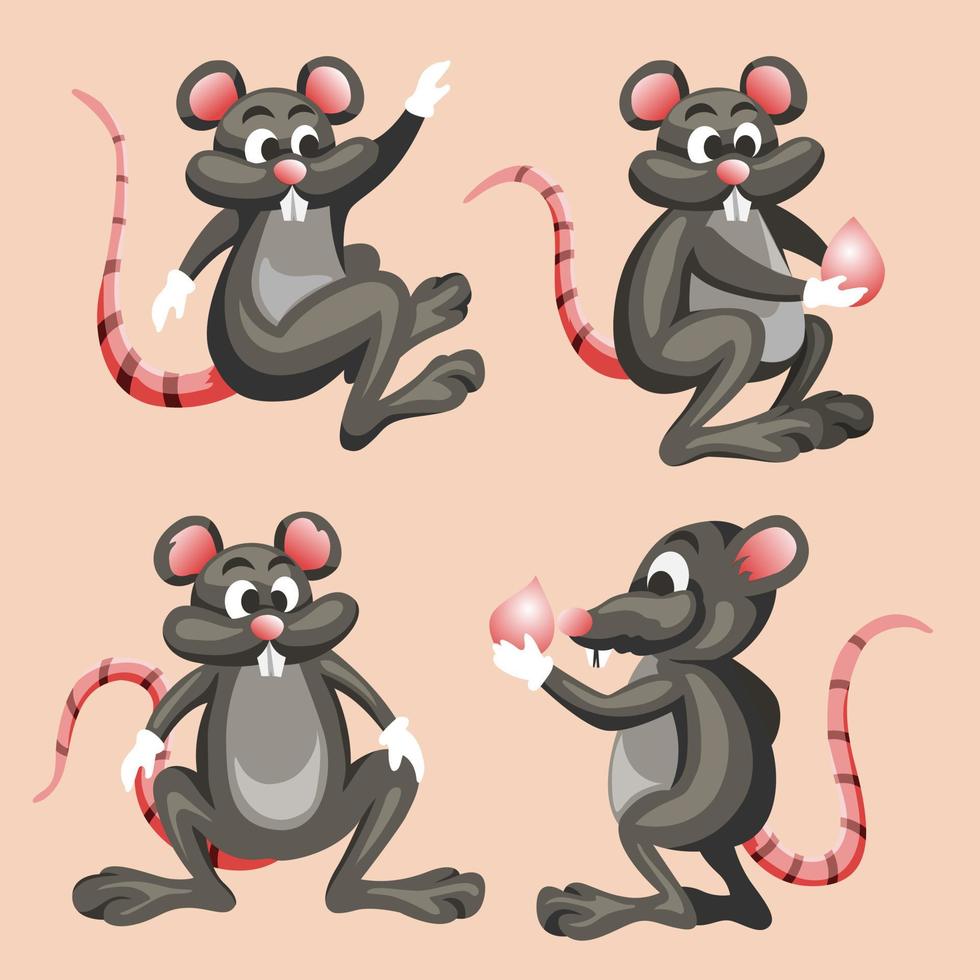 ställa in tecken mus grå i olika poser vektorillustration vektor