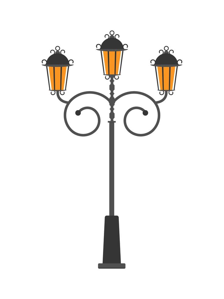 Straßenlaterne mit drei Lampen im flachen Stil isoliert auf weißem Hintergrund. Vektor-Illustration. vektor