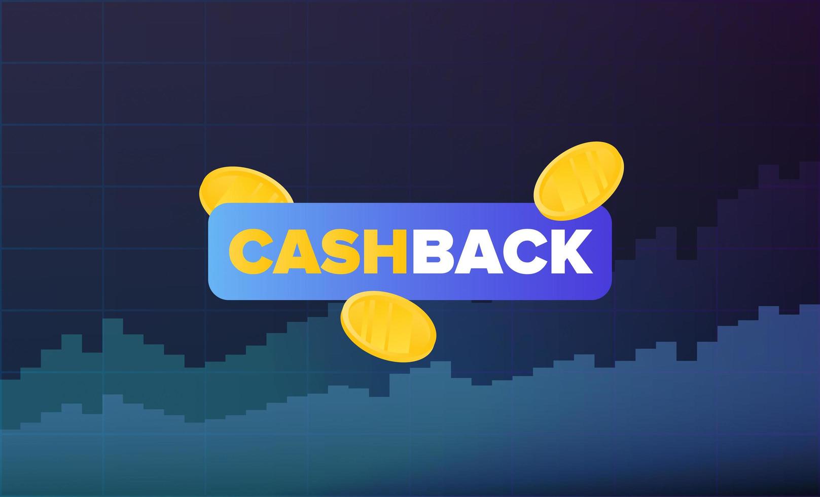 Cashback-Banner. Logo mit der Aufschrift Cashback und fliegenden Goldmünzen. Vektor-Illustration. vektor