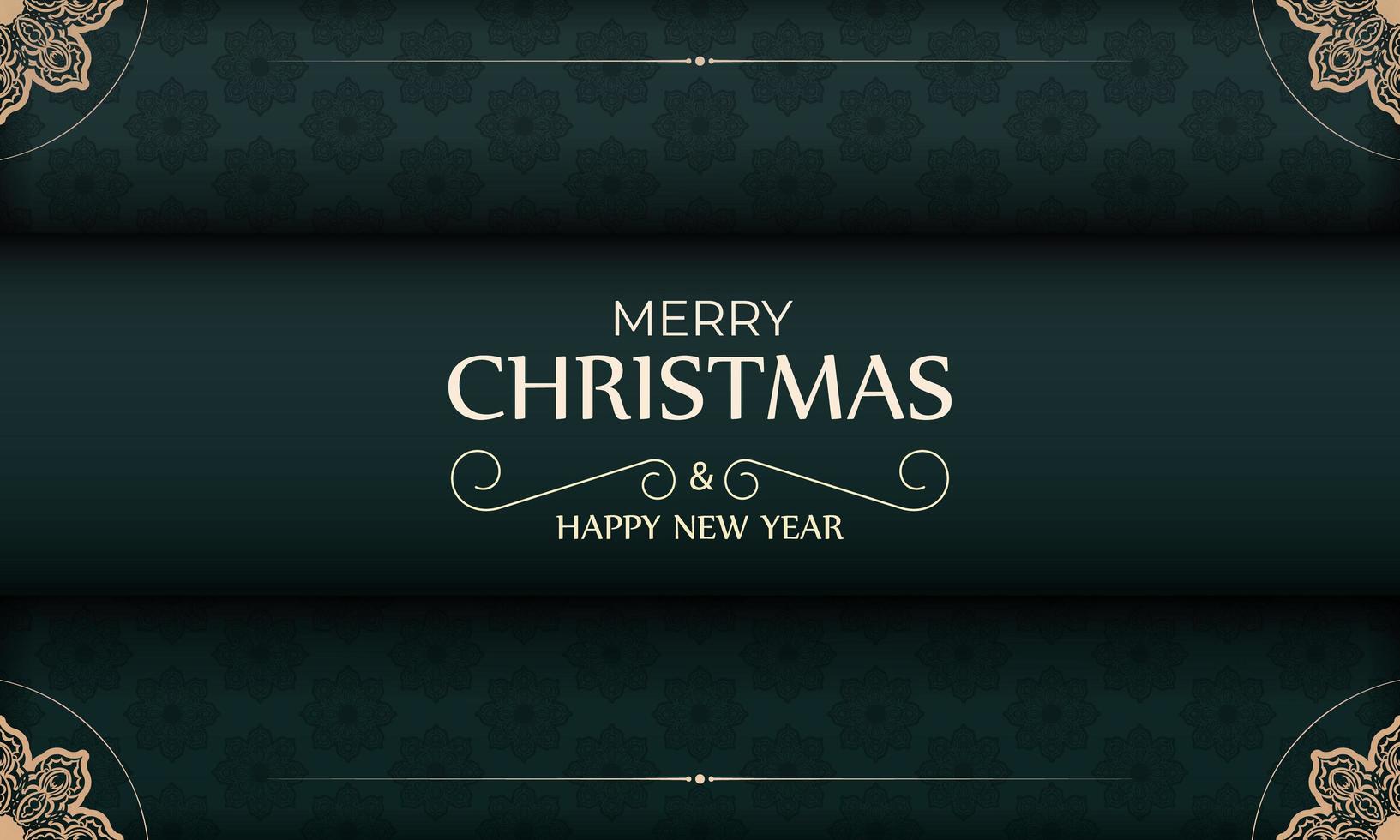 festlig broschyr god jul och gott nytt år i mörkgrön färg med vintage gul prydnad vektor