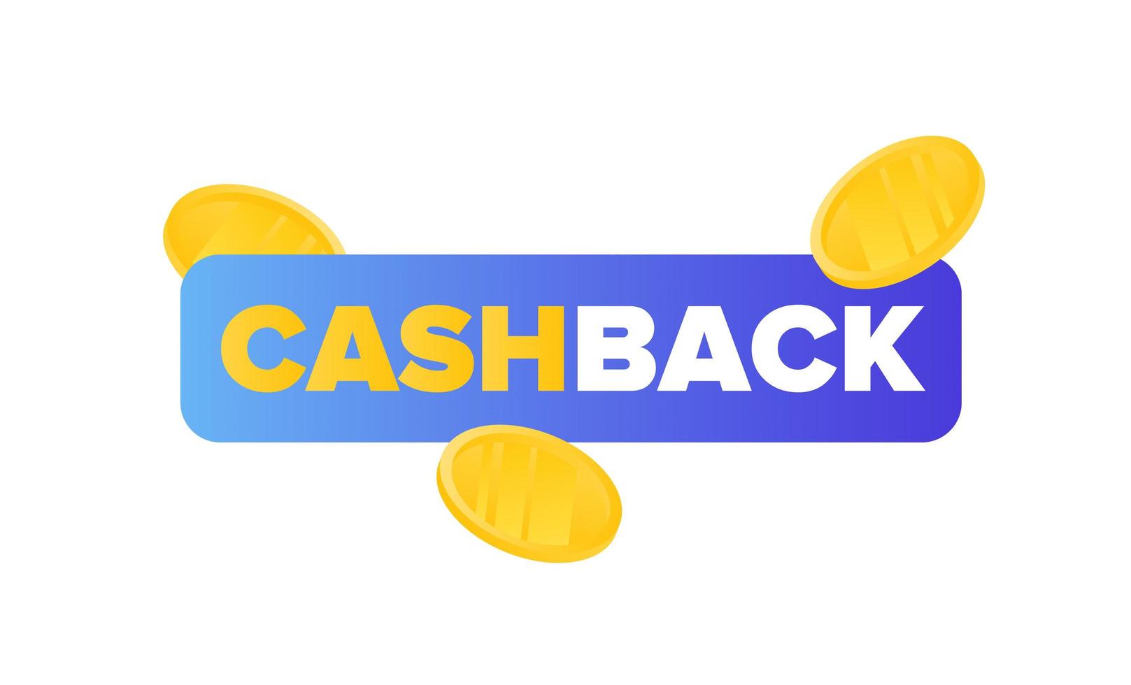 Konzept für Banner-Cashback. ein fertiges Logo mit Inschrift und fliegenden Goldmünzen. Vektor. vektor