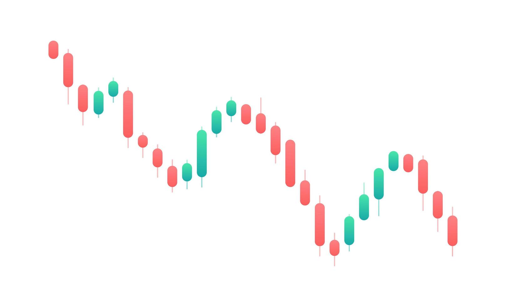 Anzeige von Börsenkursen. fallender Graph. Candlestick-Diagramm auf weißem Hintergrund. Börseninvestitionsgeschäfte. vektor