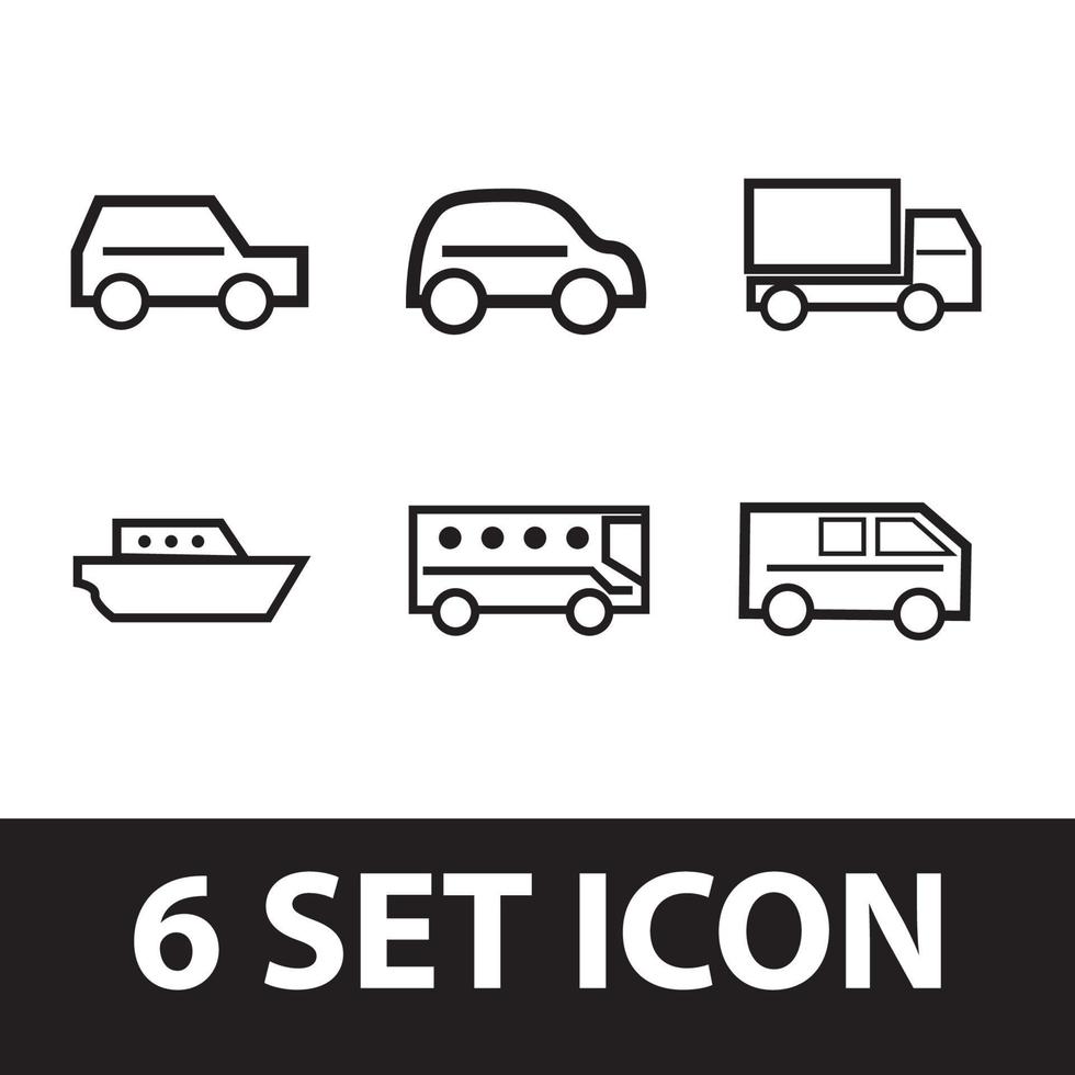 6 Sätze von Icons über Fahrzeuge. Umriss-Icon-Design. Entwürfe für Vorlagen. vektor
