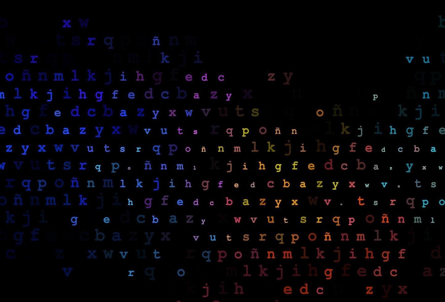 dunkles mehrfarbiges, regenbogenfarbenes Vektorlayout mit lateinischem Alphabet. vektor