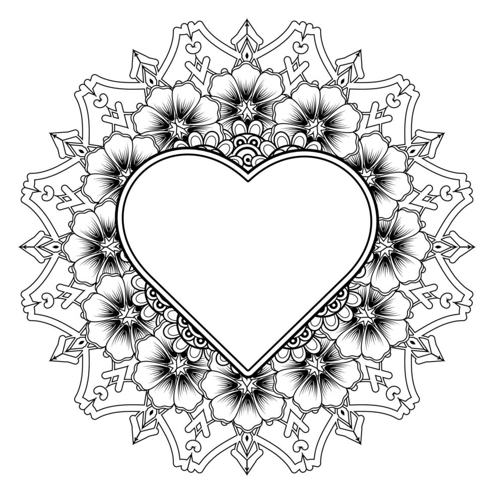 mehndi blomma med ram i form av hjärta. dekoration i etnisk orientalisk, doodle prydnad. vektor