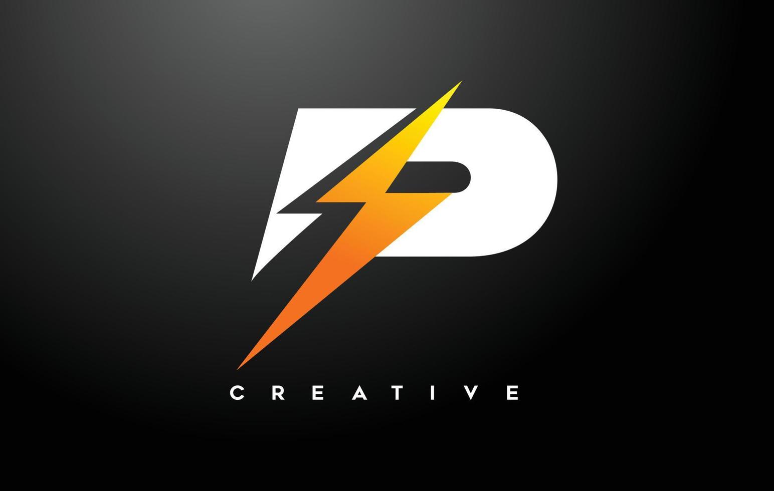 p-Buchstaben-Logo-Design mit Thunderbold-Zeichen-Symbolvektor. donnerbuchstabe kreatives logo-design. vektor