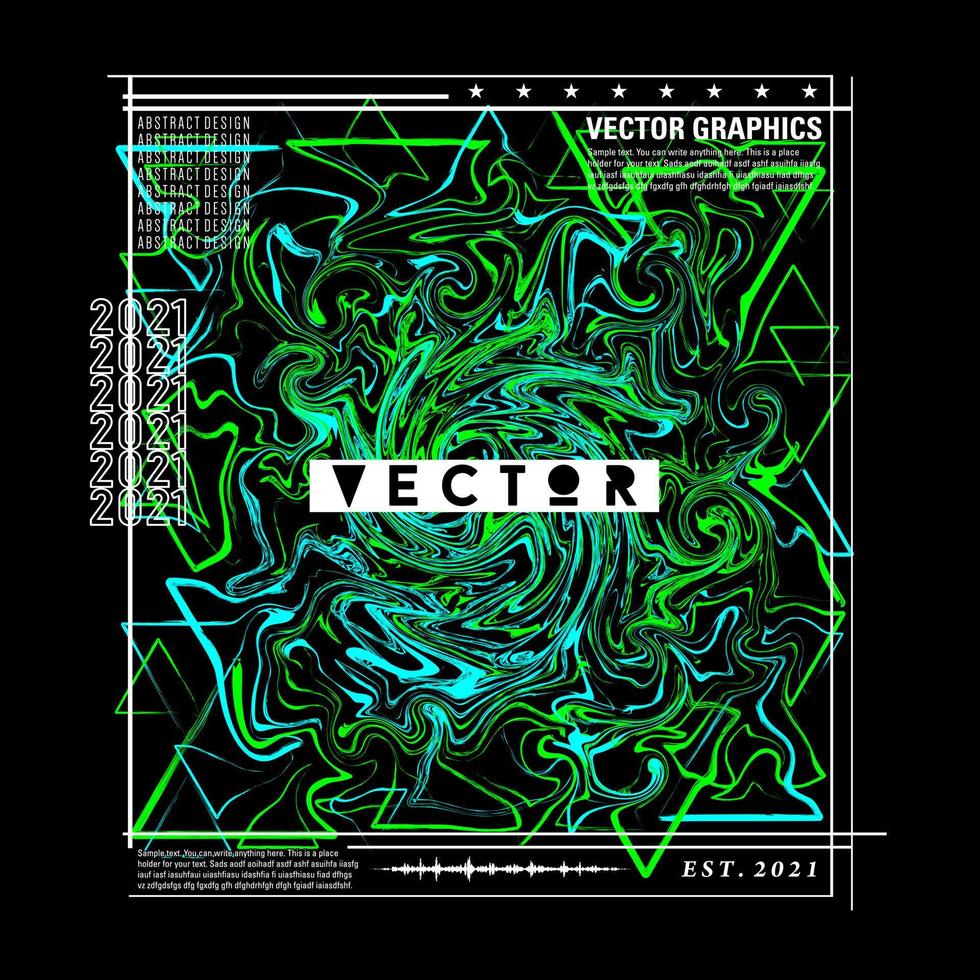 abstrakt vektordesign av flytande färglinjer i grönt och ljusblått, lämpligt för att designa t-shirts, affischer, banderoller, flygblad och andra vektor