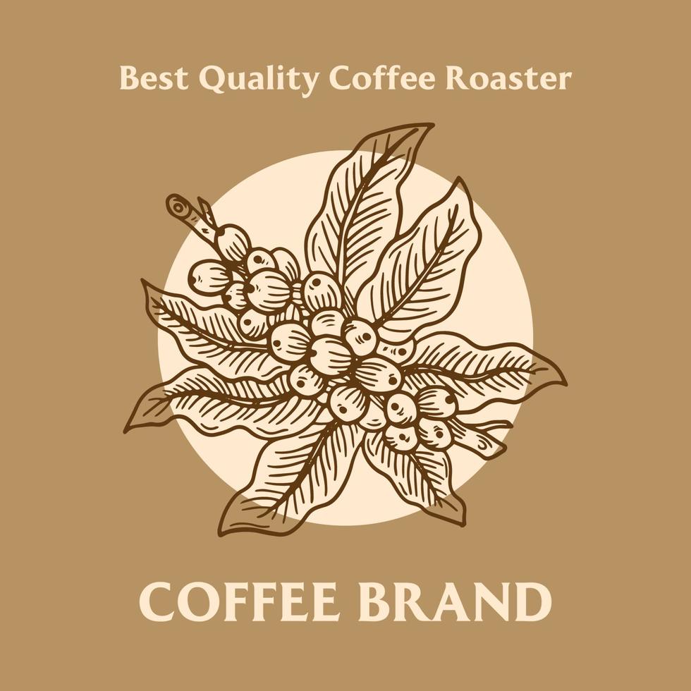 gren av kaffe med bönor och blad handritad varumärke illustration vektor