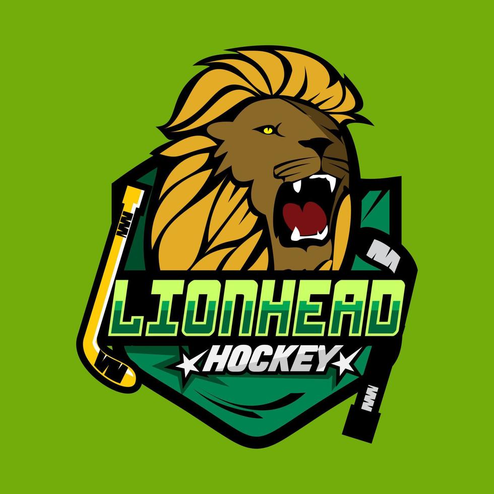 Löwenkopf-Hockey-Maskottchen-Logo, Illustrationslöwenvektor vektor