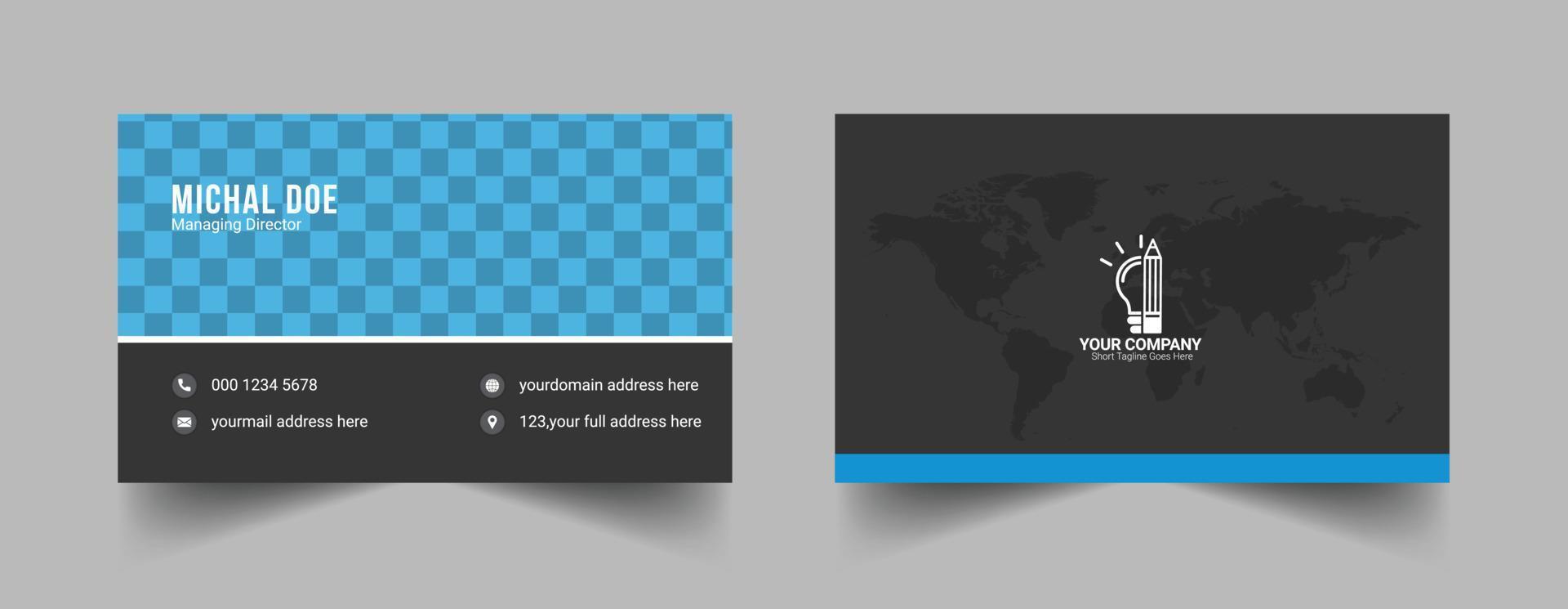 blå och vita färger visitkortsdesign, kreativ och ren visitkortsmalldesign vektor