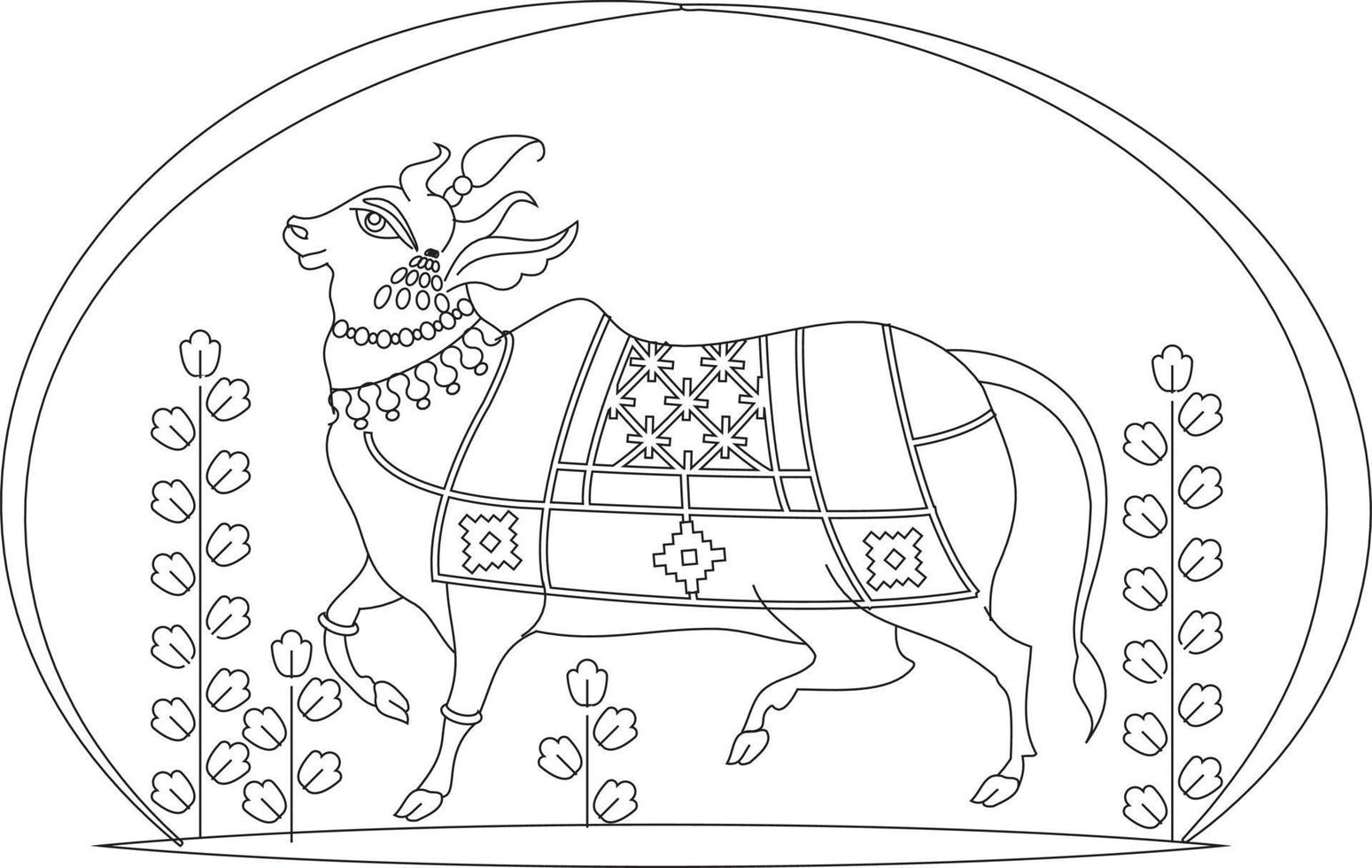 kalamkari indische traditionelle kunst auf leinenstoffen. heiliges kuhdesign auf dem unterschiedlichen hintergrund. für Textildruck, Logo, Tapete vektor