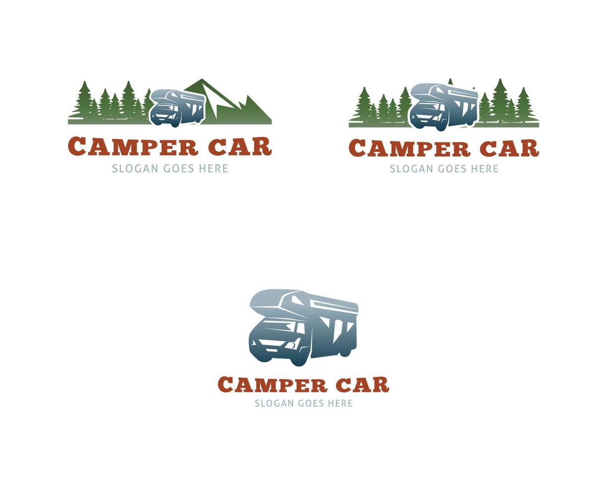 satz von abenteuer-rv-camper-auto-logo-design-vorlage vektor