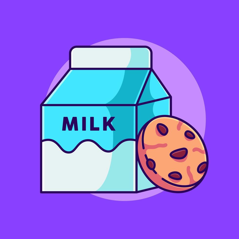 söta kakor med mjölklåda vektorillustration. kex med mjölk platt design tecknad vektor