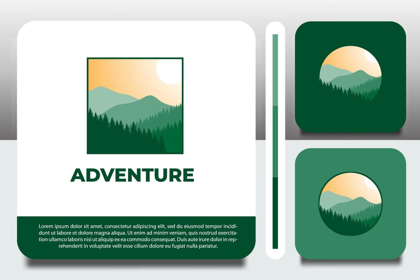 logotyp designmall, med landskap och berg ikon, med visitkort design vektor