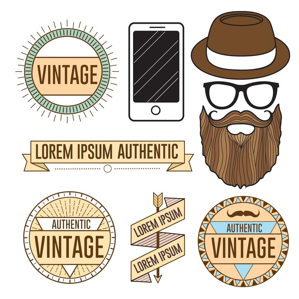 Hip-Vektor-Outfit und Etiketten-Logos-Signage-Illustrationspaket vektor