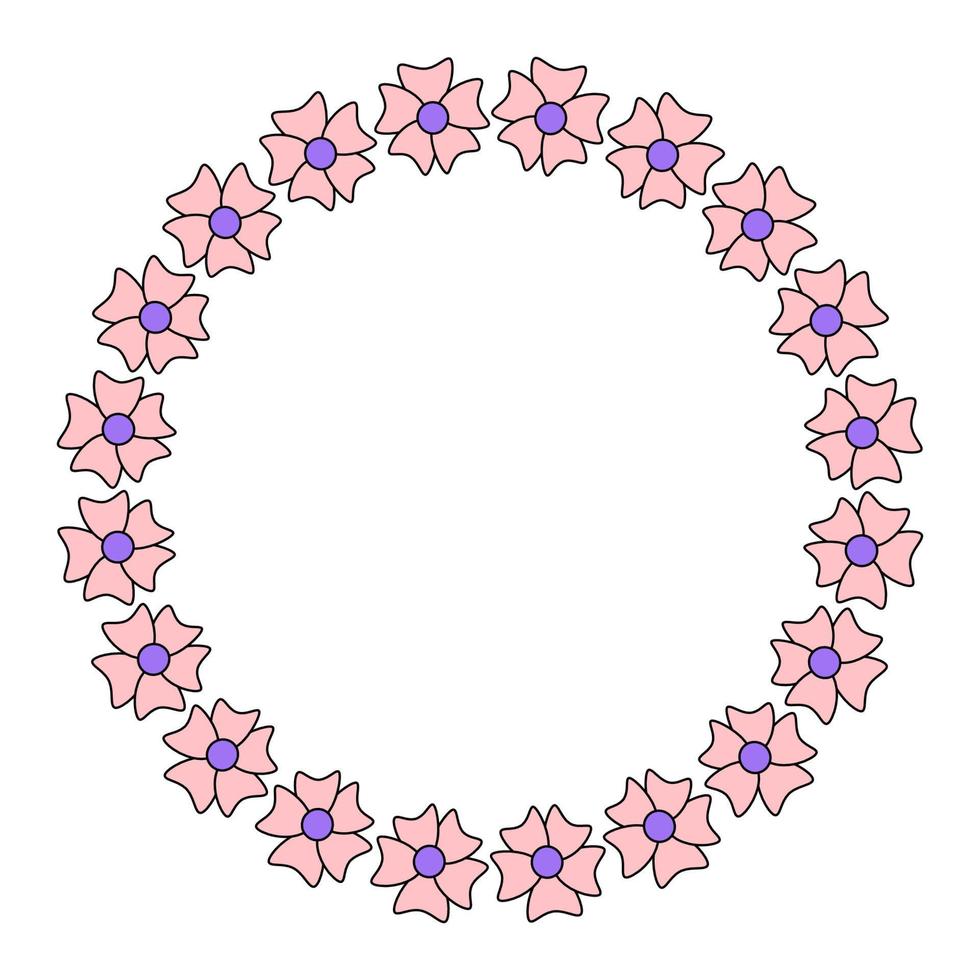 blomkrans. blomramen är ritad i klotterstil .färgillustration isolerad på en vit bakgrund.för att göra inbjudningar och vykort.cirkel av element.vektorillustration vektor