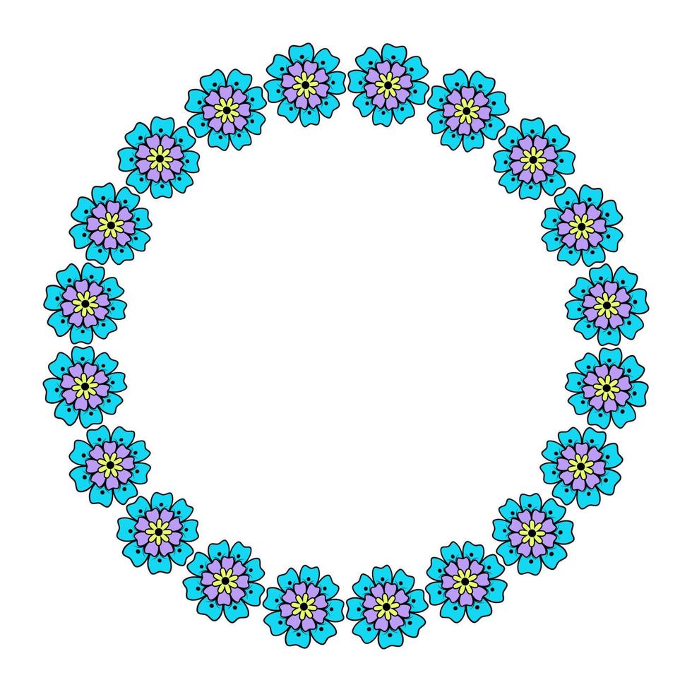 blomkrans. blomramen är ritad i klotterstil .färgillustration isolerad på en vit bakgrund.för att göra inbjudningar och vykort.cirkel av element.vektorillustration vektor