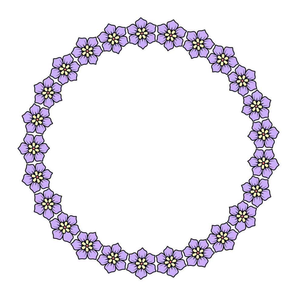 blomkrans. blomramen är ritad i klotterstil .färgillustration isolerad på en vit bakgrund.för att göra inbjudningar och vykort.cirkel av element.vektorillustration vektor