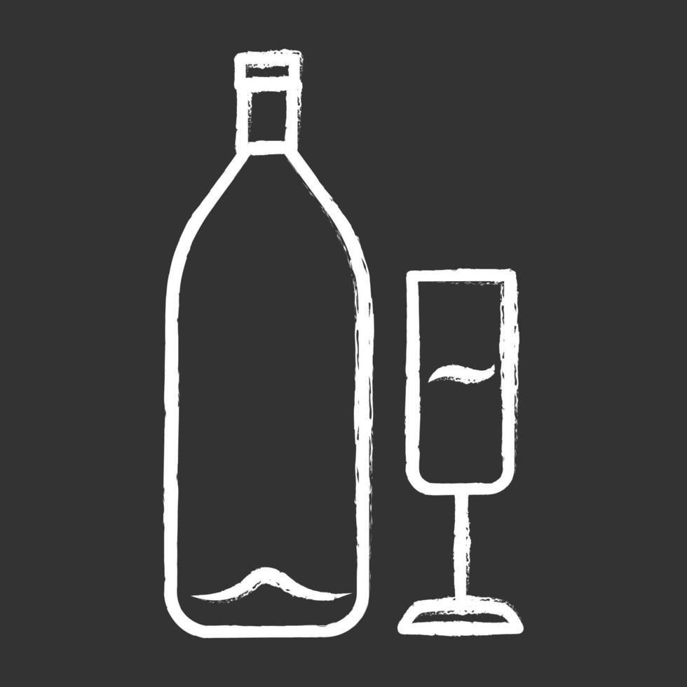 vin krita ikon. alkoholbar. flaska och vinglas. alkoholhaltig dryck. champagneglas. restaurangservice. glasvaror för mousserande flöjtvin. isolerade svarta tavlan vektorillustration vektor