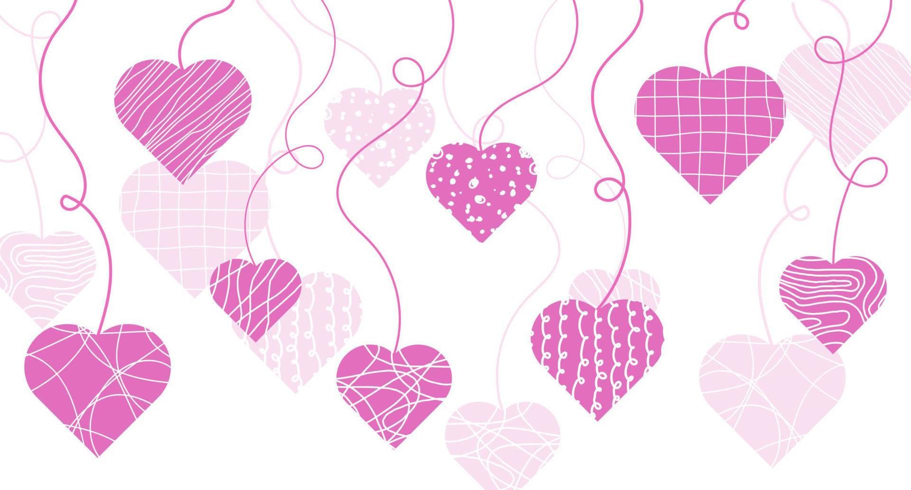 söt handritad doodle hjärtan horisontella sömlösa mönster, romantisk bakgrund. bakgrund med söta handritade hjärtan. mors dag och kvinnodagen. vektor illustration