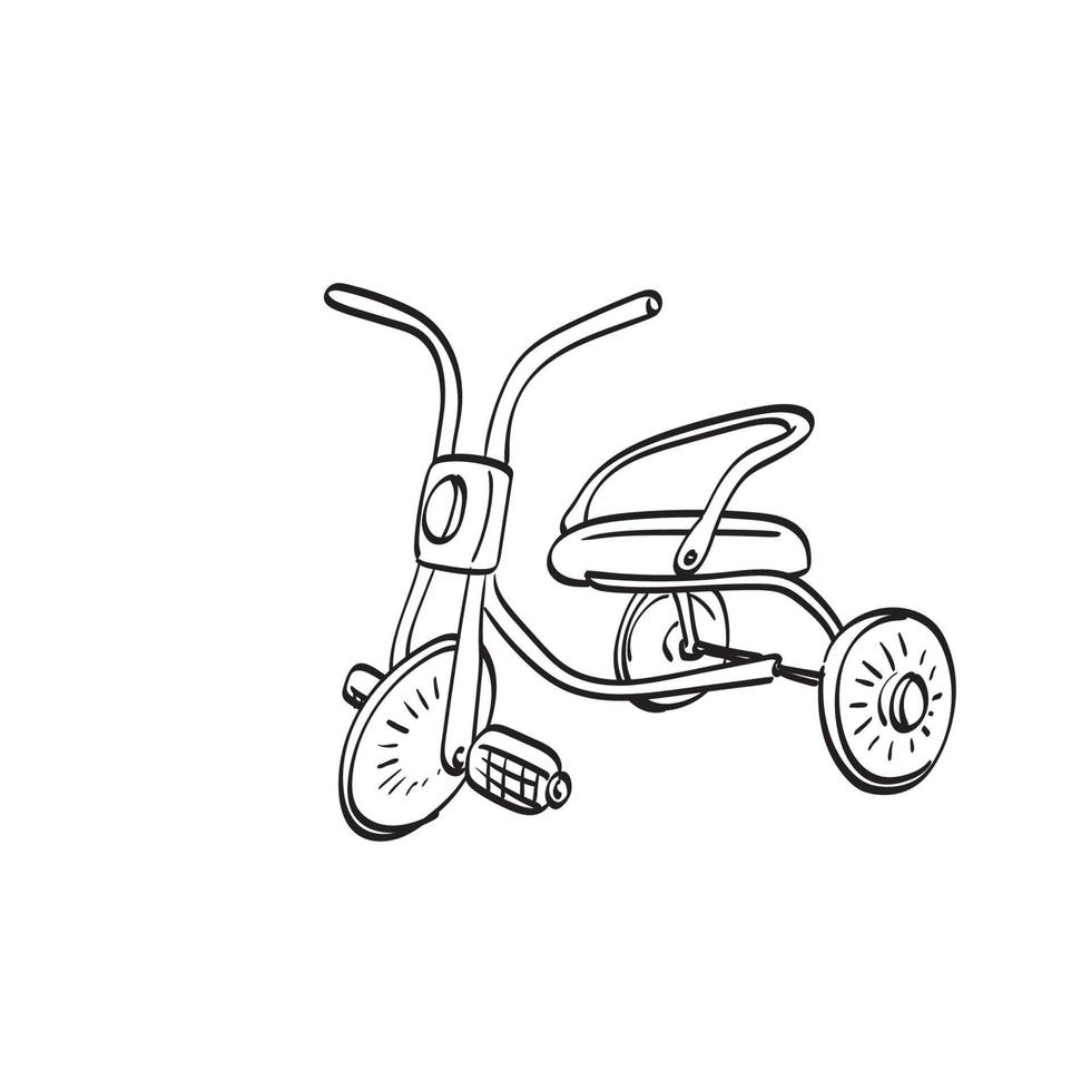 barn trehjuling illustration vektor handritad isolerad på vit bakgrund linjekonst.