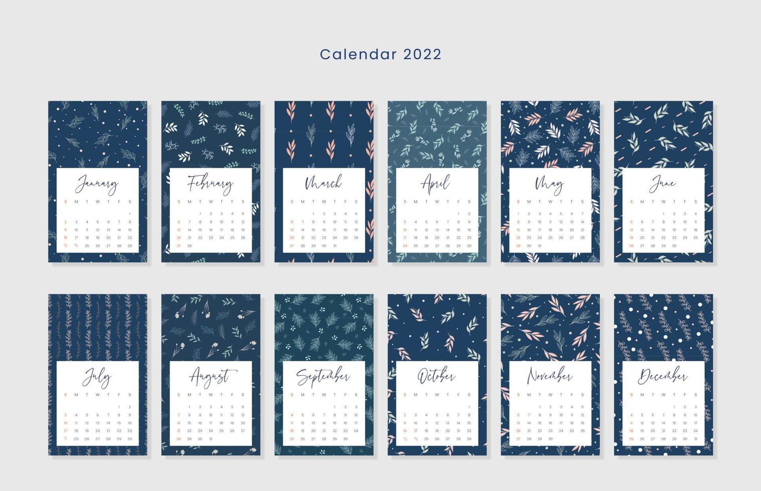 vacker kalendermall med sömlösa blommönster vektor