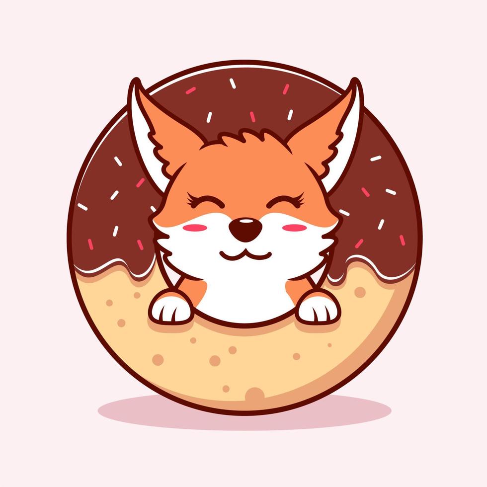 niedliche fuchs- und donutillustration. tierischer flacher karikaturstil vektor