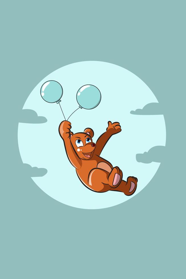 niedlicher bär mit balloncharakter-designillustration vektor