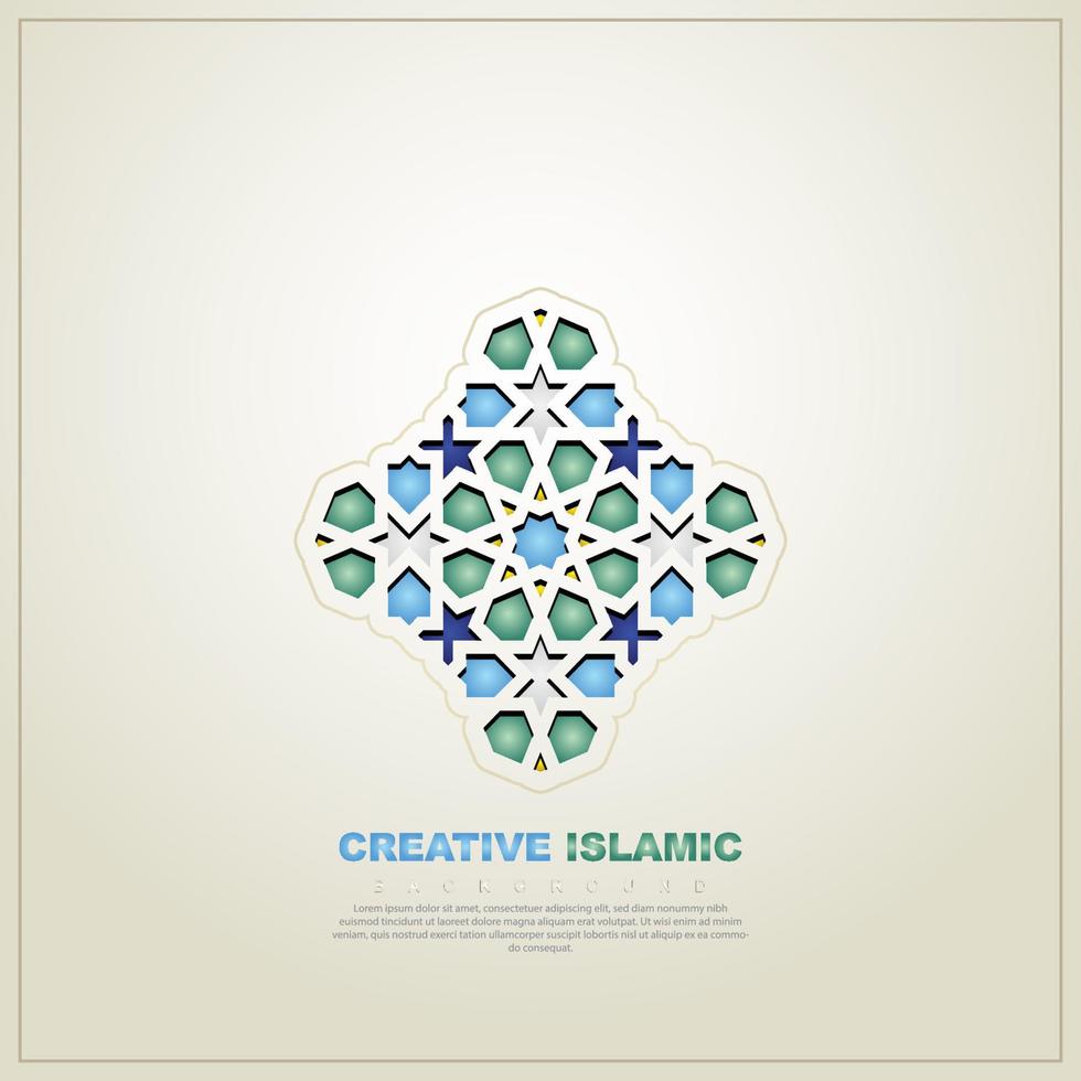 islamisk gratulationskort banner bakgrund med dekorativa färgglada detaljer av blommig mosaik islamisk konst prydnad vektor