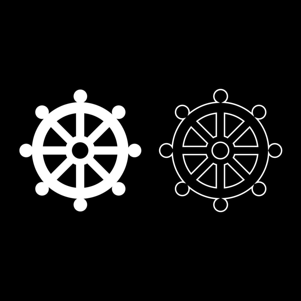 symbol budhism hjul lag religiös tecken ikonuppsättning vit färg illustration platt stil enkel bild vektor
