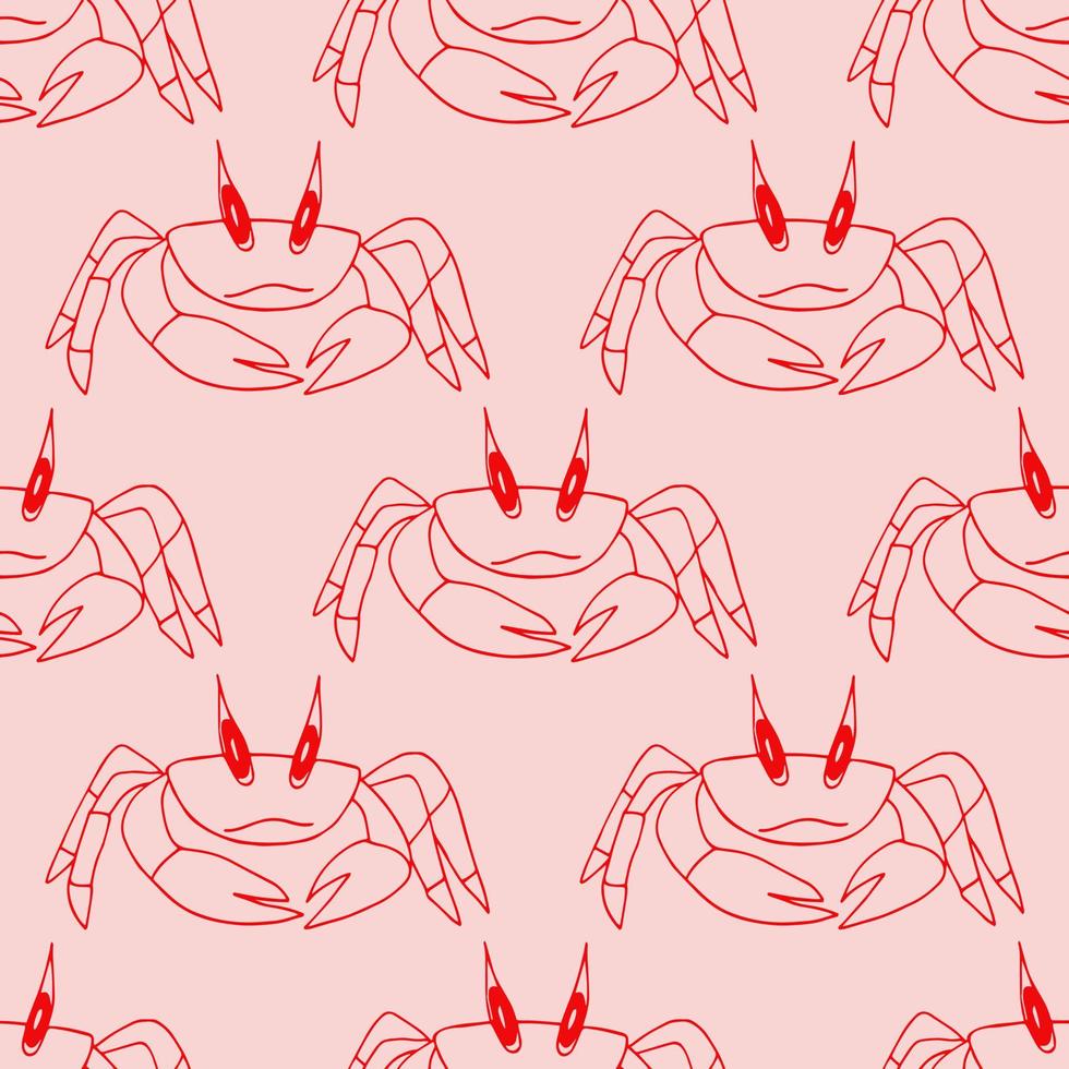 krabba sömlösa mönster handritad doodle. , minimalism, skandinavisk, trendiga färger 2022. marint liv, hav hav tapeter textil bakgrund omslagspapper vektor