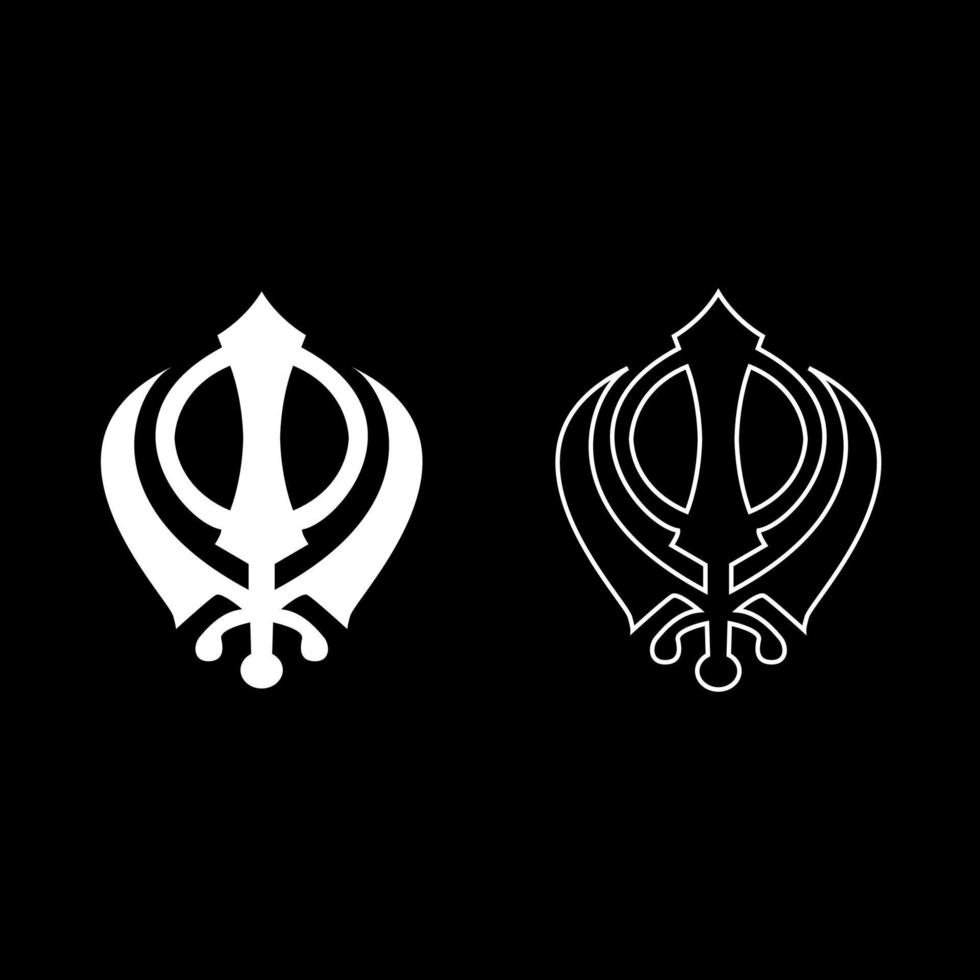 khanda symbol sikhi zeichen symbol set weiße farbe illustration flacher stil einfaches bild vektor