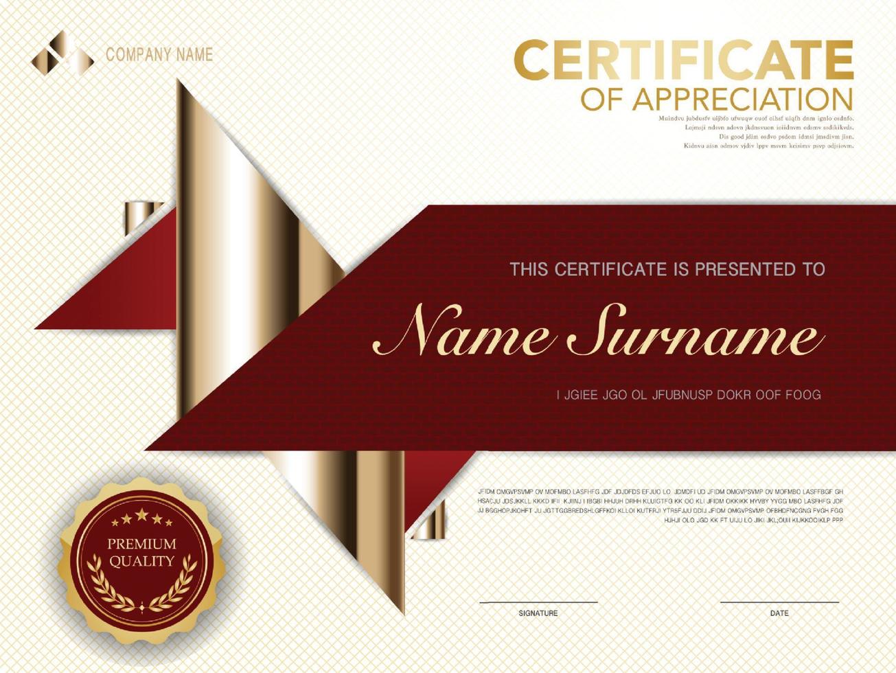 Diplom-Zertifikatsvorlage in Rot und Gold mit luxuriösem und modernem Vektorbild vektor