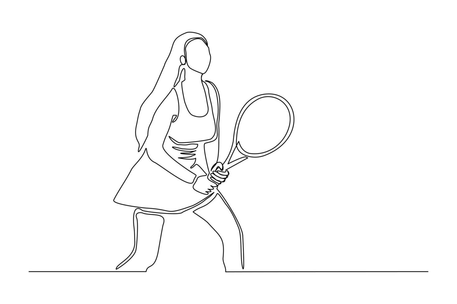 kontinuerlig linjeteckning av kvinna som spelar tennisturnering. enda en linje konst av sport och hälsosam livsstil. vektor illustration