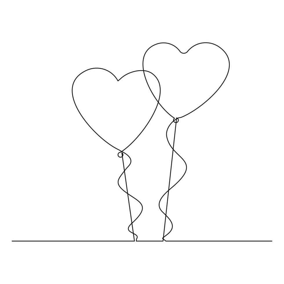 kontinuerlig linjeteckning av hjärtform luftballong. singel one line art of love present för alla hjärtans dag. vektor illustration