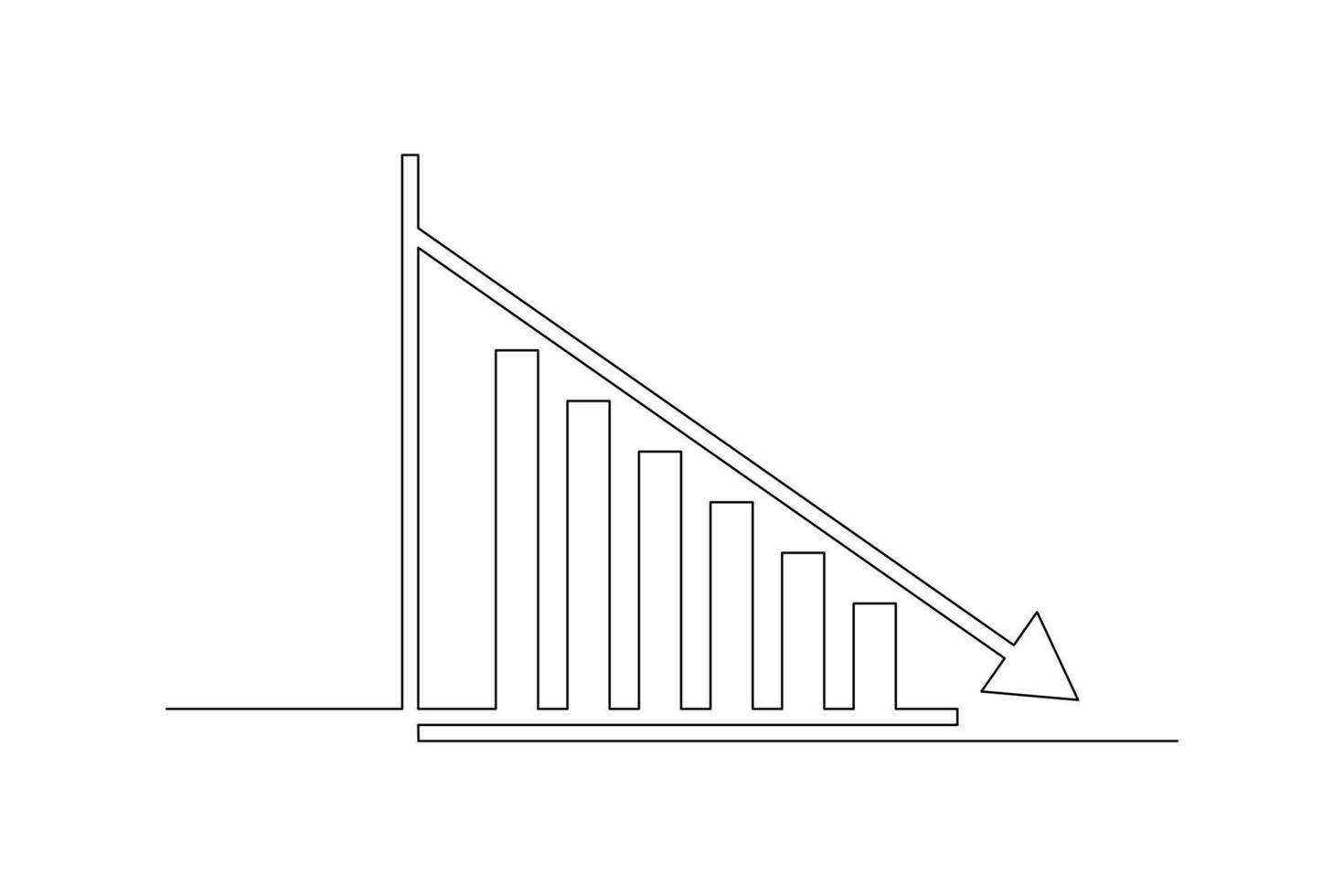 kontinuierliche Linienzeichnung des Diagrammsymbols isoliert auf weißem Hintergrund. einzelne einzeilige Kunst des Diagramms nach unten, Diagrammbild mit Pfeil nach oben. Vektor-Illustration vektor