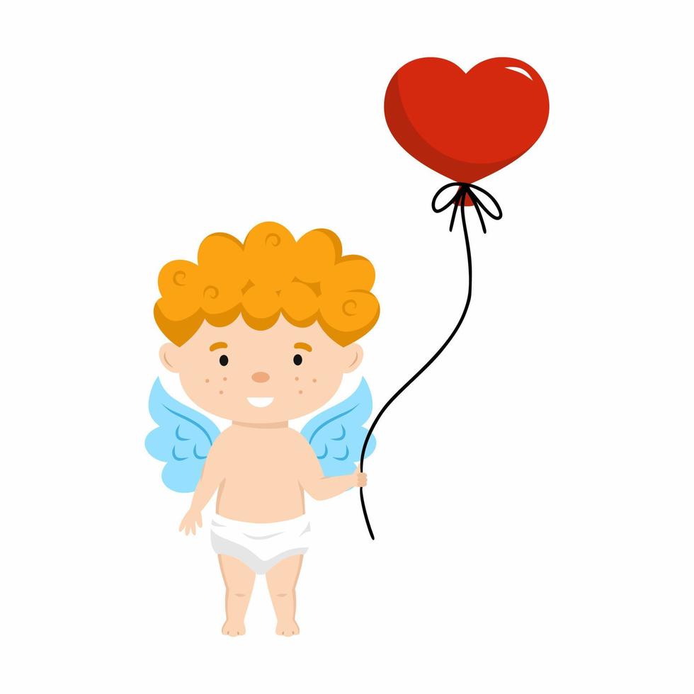 süßer engel hält herzförmigen ballon. vektorillustration für valentinstag. Grußkarte. vektor