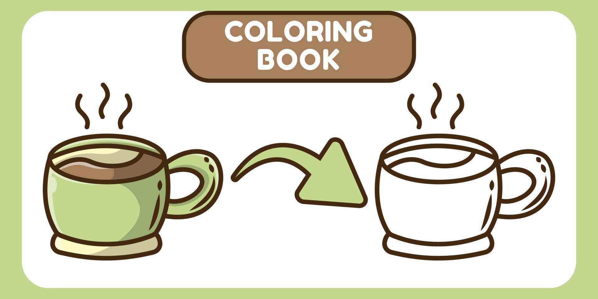 niedliches kaffee handgezeichnetes cartoon-doodle-malbuch für kinder vektor