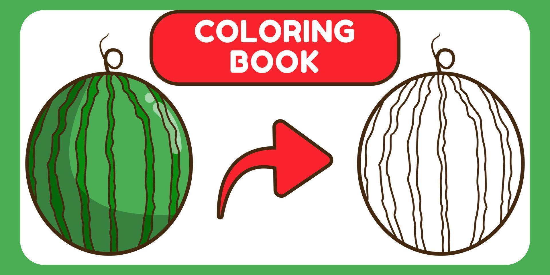 niedliches wassermelonen-handgezeichnetes cartoon-doodle-malbuch für kinder vektor