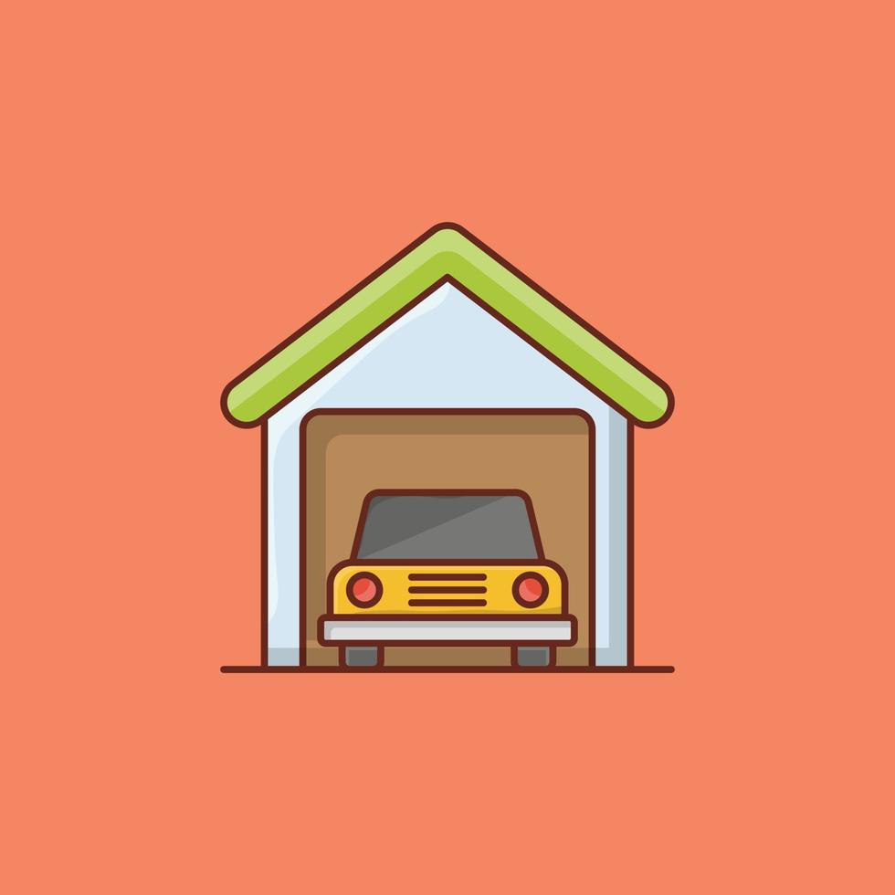 Garage-Vektor-Illustration auf einem Hintergrund. Premium-Qualitätssymbole. Vektorlinie flaches Farbsymbol für Konzept und Grafikdesign. vektor