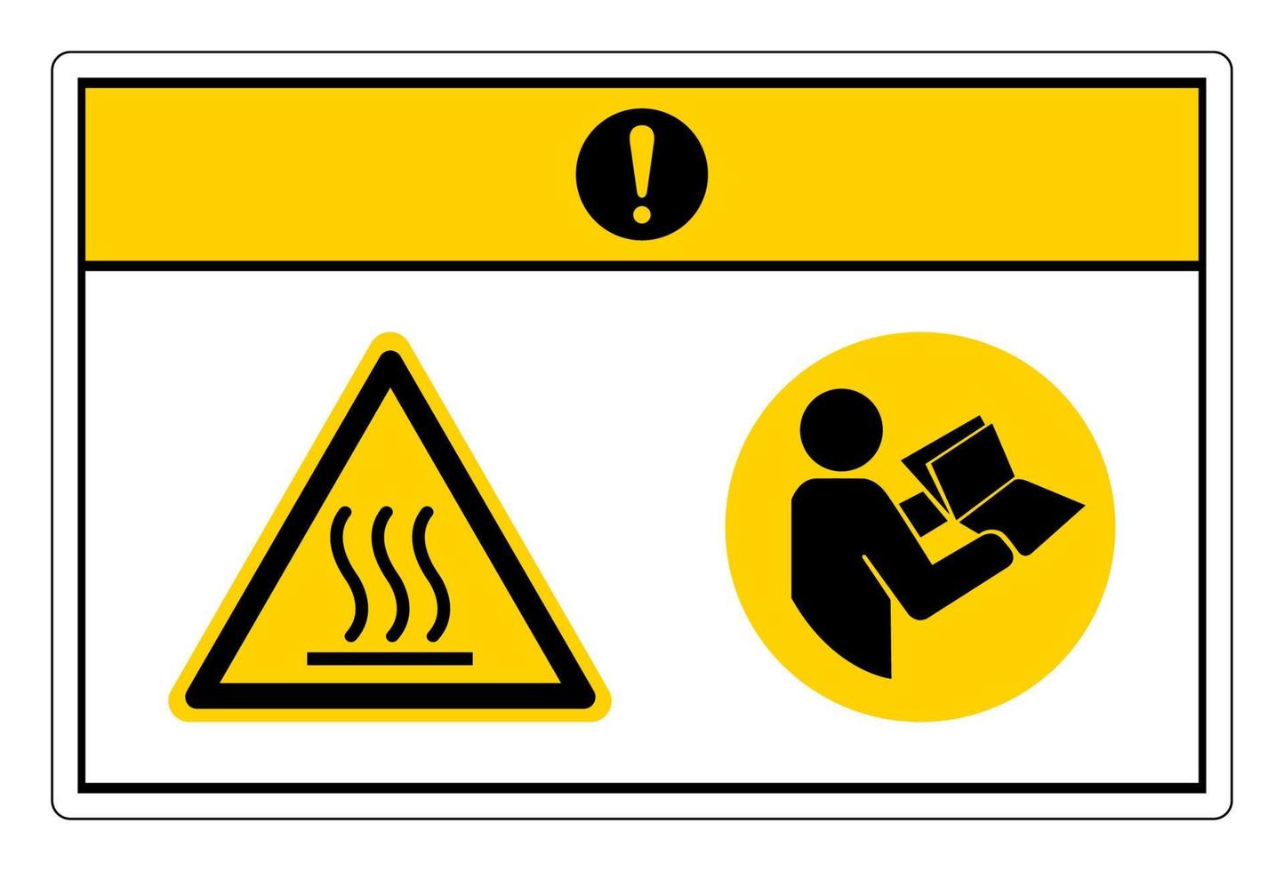 Vorsicht heiße Oberfläche siehe Bedienungsanleitung Broschüre Symbolzeichen auf weißem Hintergrund vektor