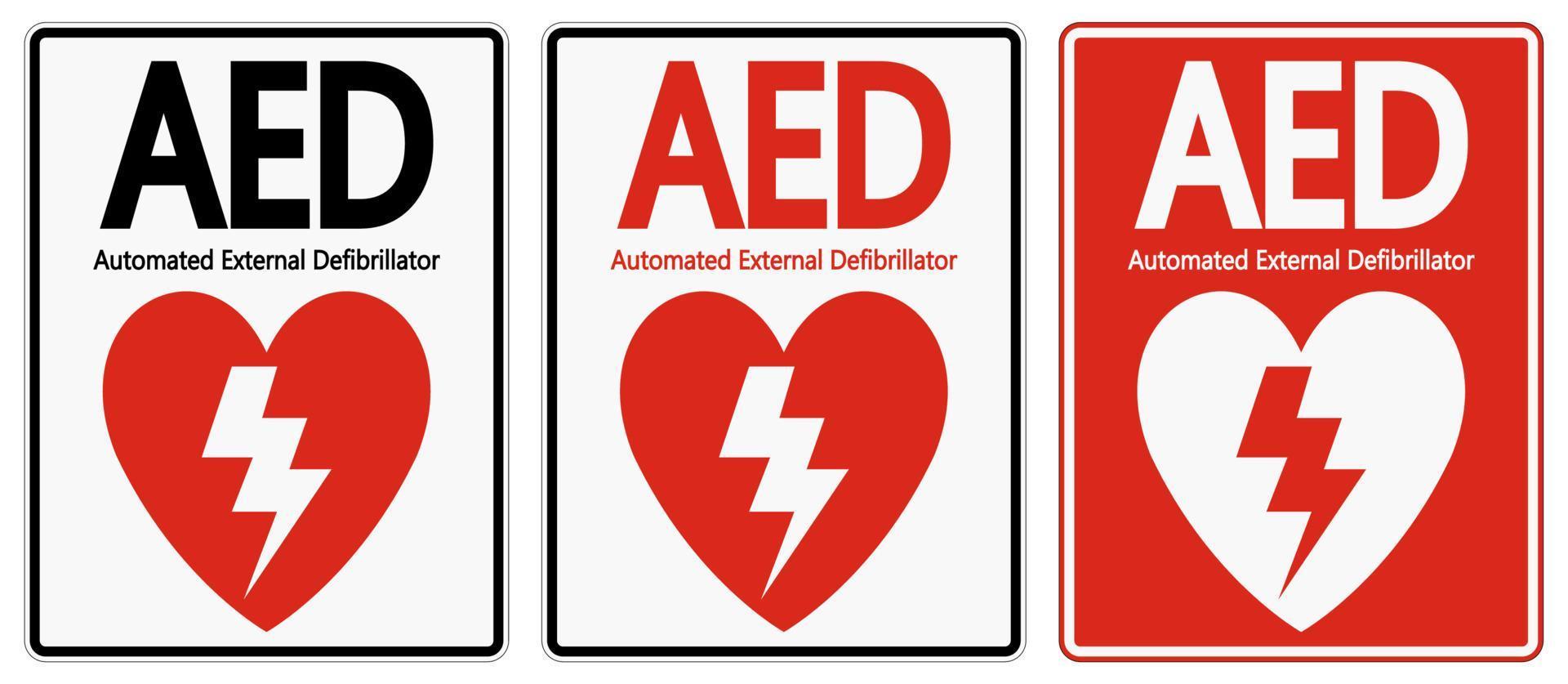 symbol aed skylt etikett på vit bakgrund vektor