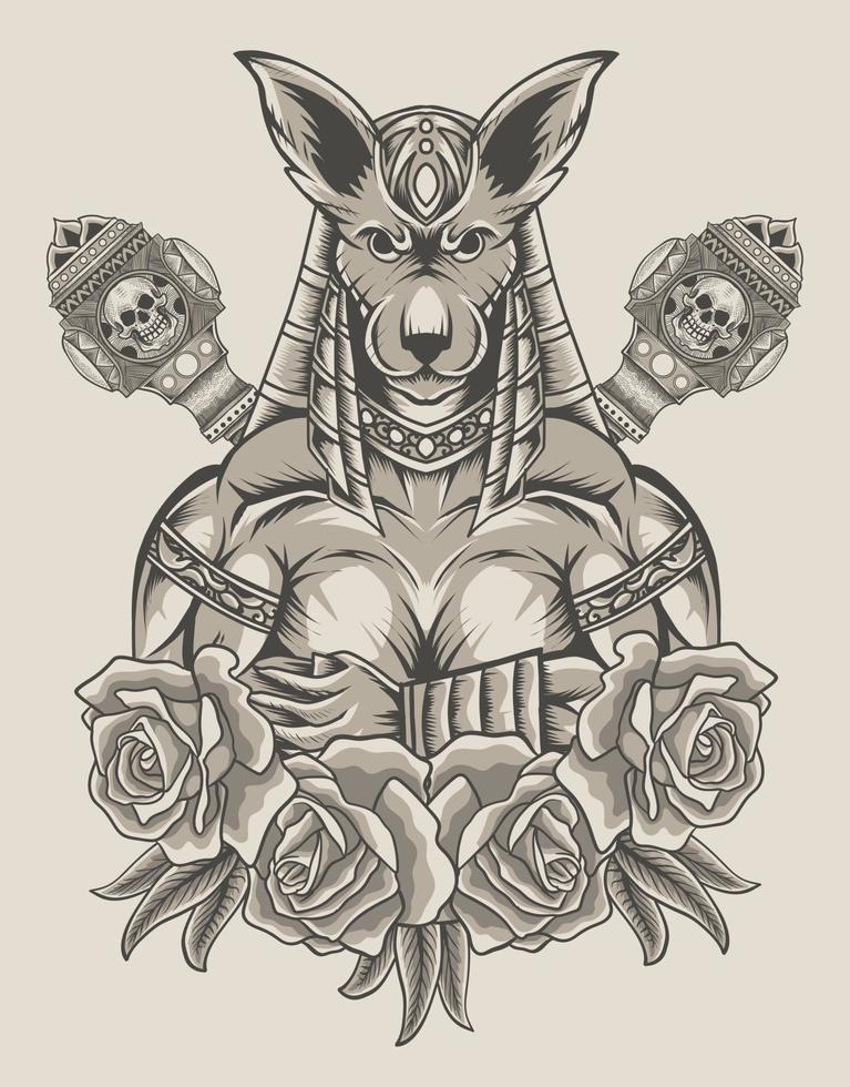 Illustration Anubis mit Rose und Hammerwaffe vektor