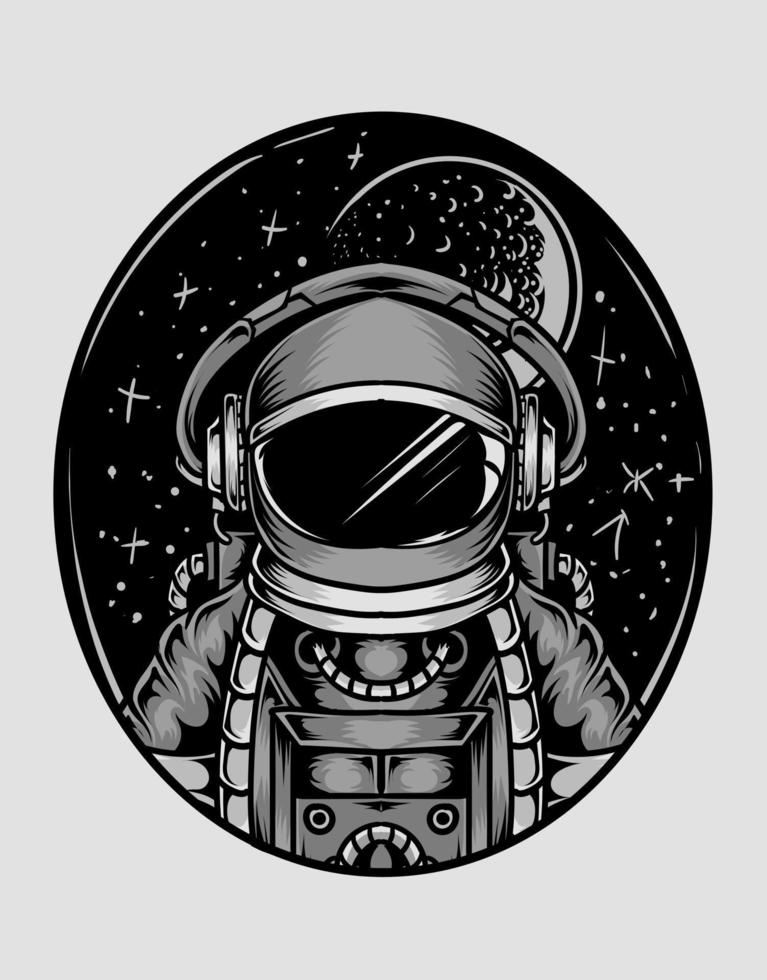 illustration vintage astronaut monokrom stil vektor