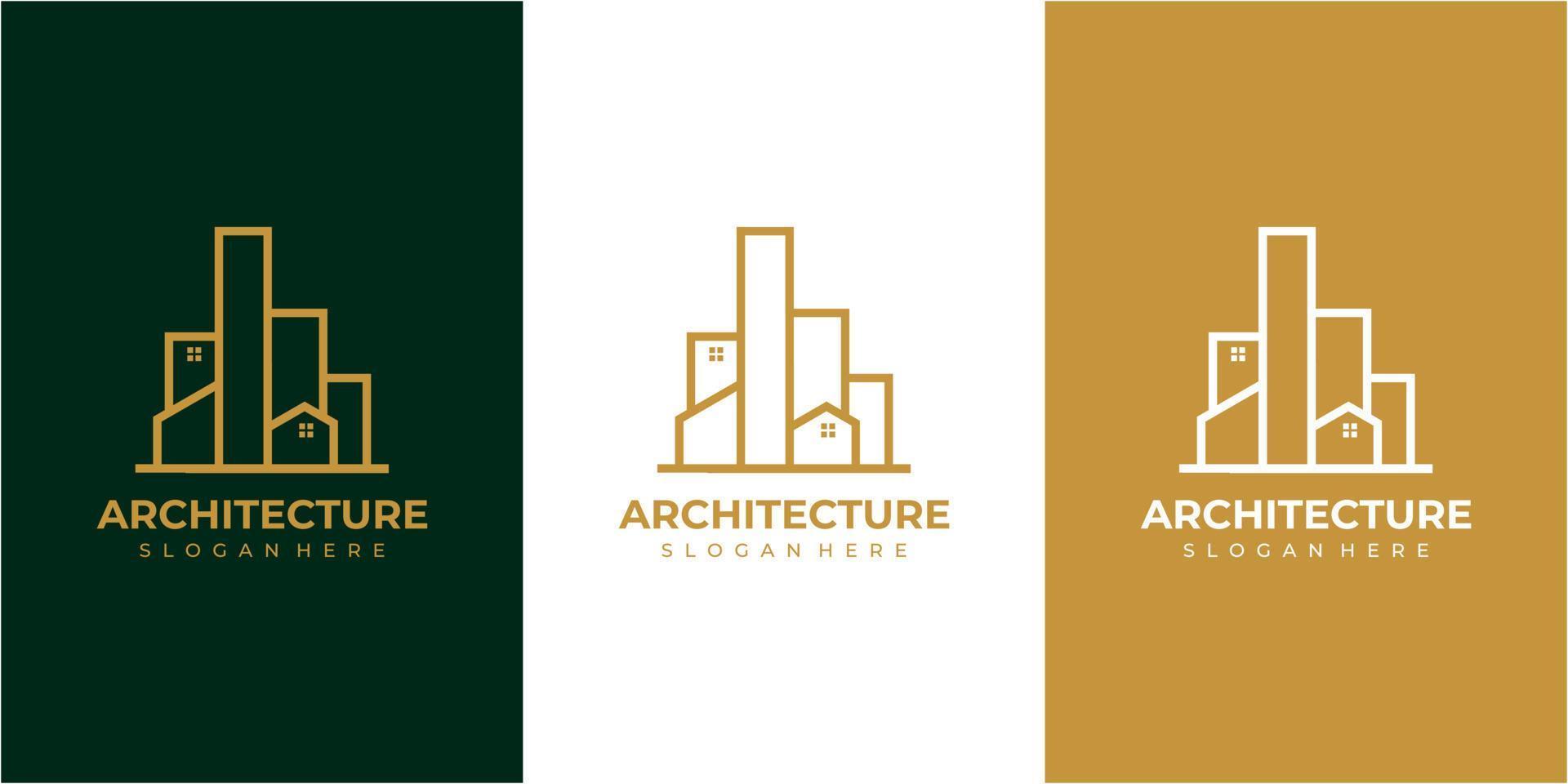 Inspiration für kreatives Linienarchitektur-Logo-Design mit goldener Farbe. Gebäude, Architektur, Haussymbol vektor