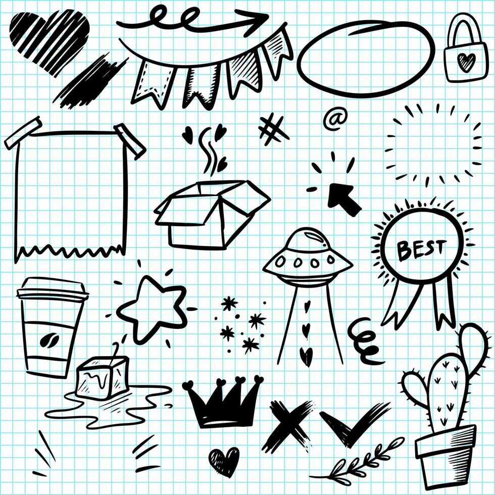 handritad uppsättning doodle element för konceptdesign. vektor illustration.