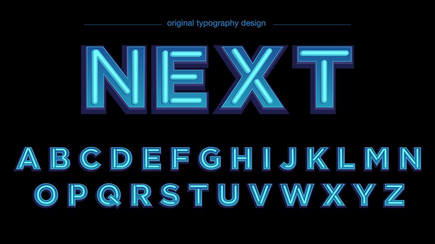 Blå neon ljus typografi design vektor
