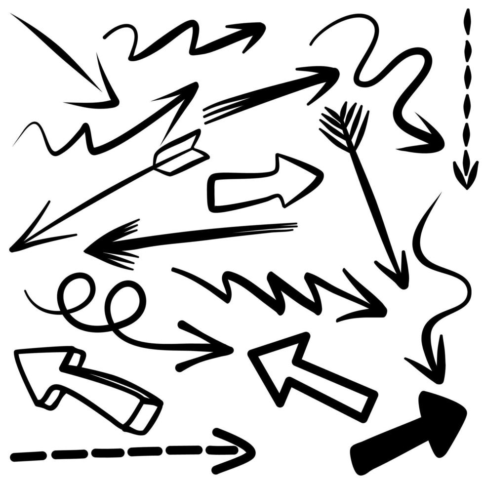 Hand gezeichneter Pfeil-Icon-Set isoliert auf weißem Hintergrund. Doodle-Vektor-Illustration. vektor